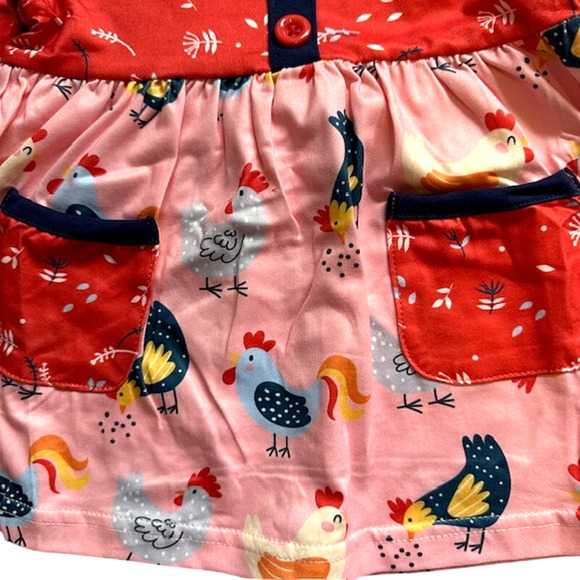 Boutique Toddler Girls 3T (M) Okie & Lou Red Blue Crazy Chickens Outfit - Picture 4 of 10